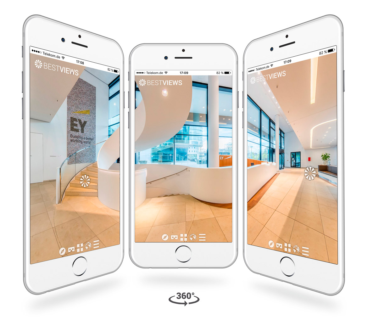 iPhone Darstellung virtueller 360° Grad Luxus Studie Rundgang E&Y