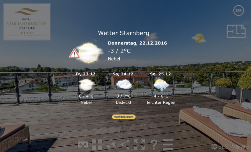 Aktueller Wetterbericht integriert im 360° Rundgang