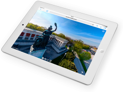 iPad Darstellung virtueller 360° Grad Drohnen Flug